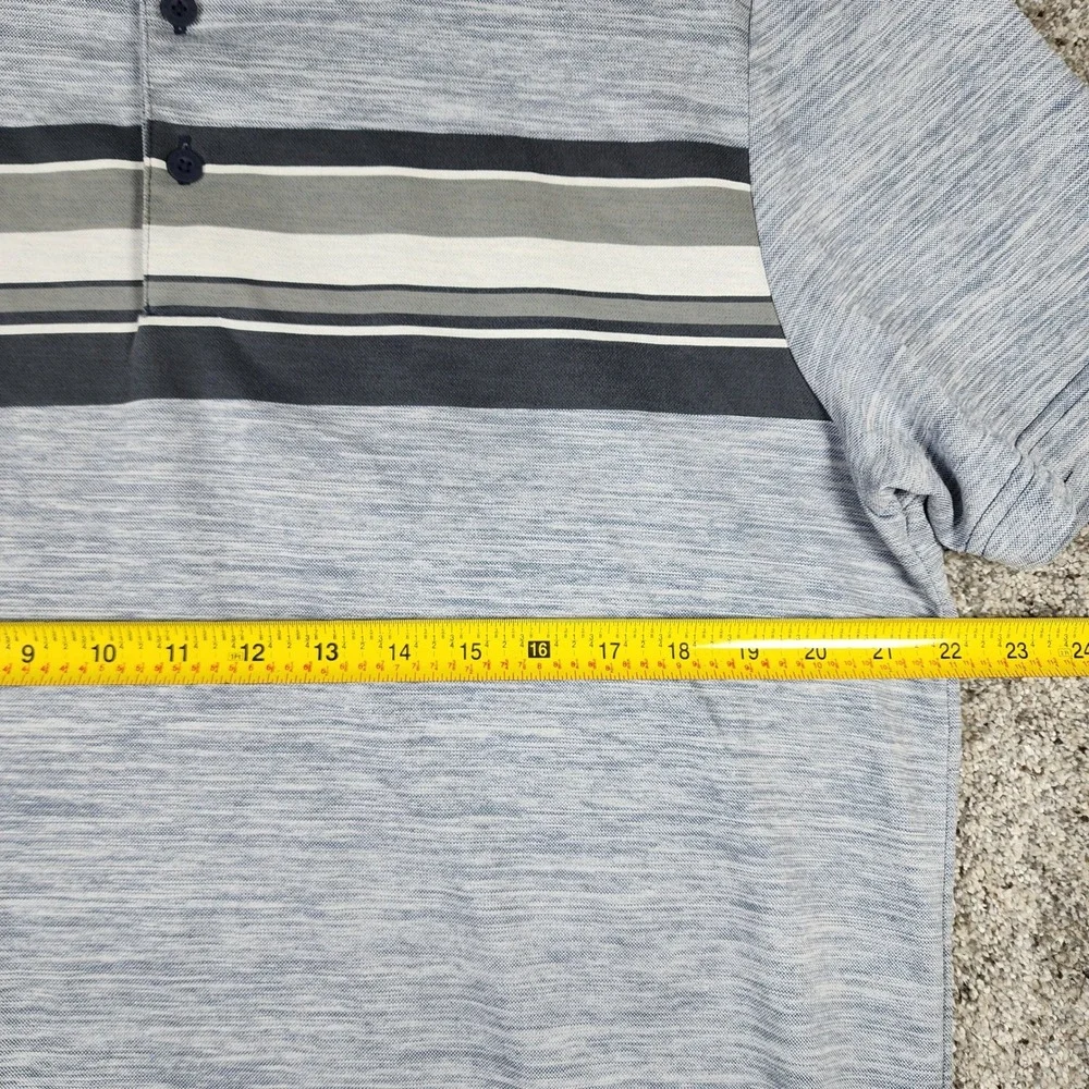 Adidas Polo Shirt Mens L Blue Space Dye Chest Stripe Golf Top Excellent